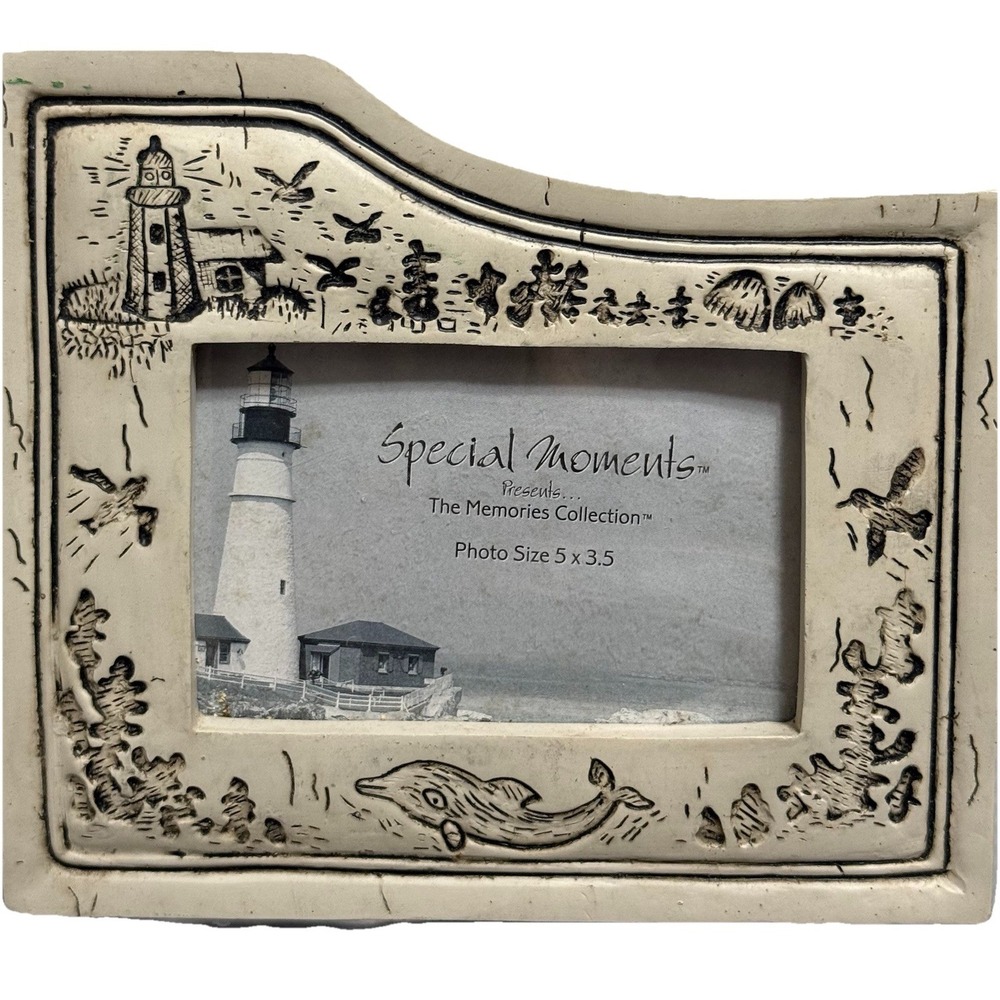 Vintage Lighthouse Photo Frame Coastal Nautical Whale Seagulls Beach Decor 5x3.5